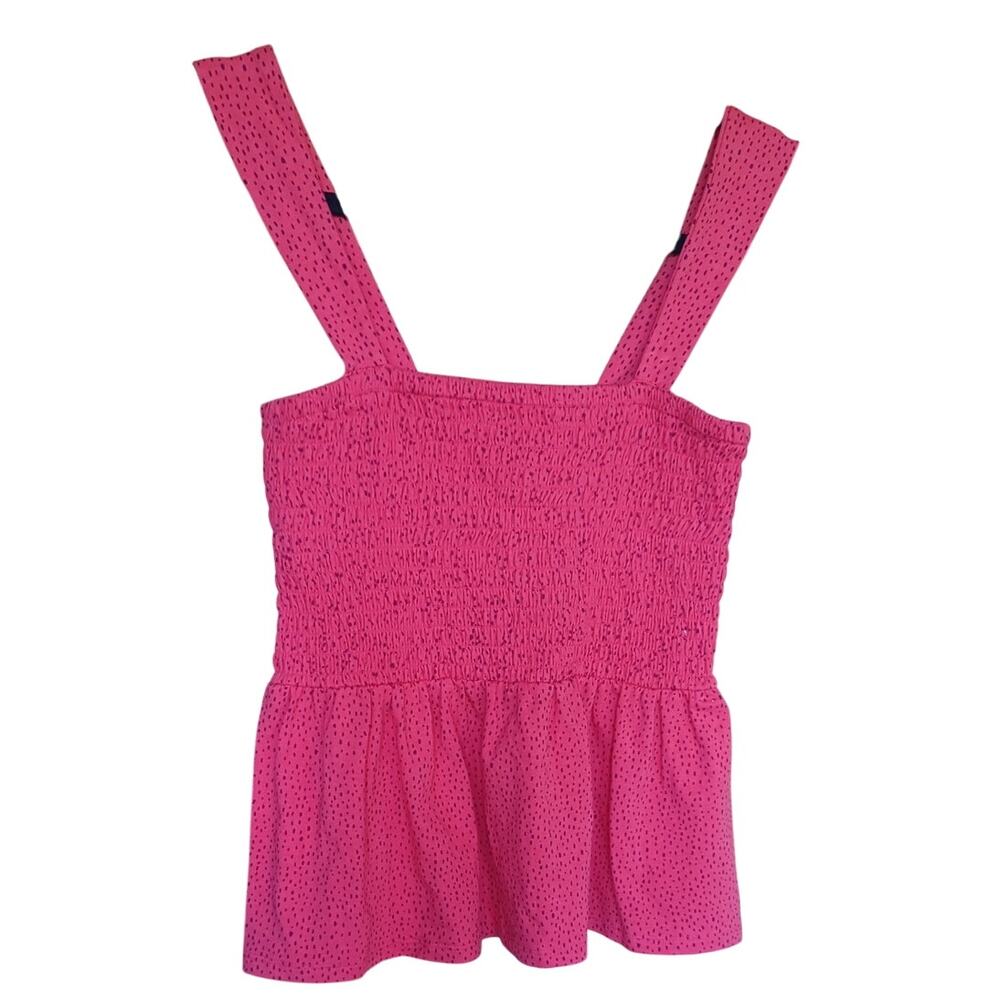 NWT Express Smock Top Women's XS Fuchsia With Purple Dots Y2K Peplum Hem, Straps